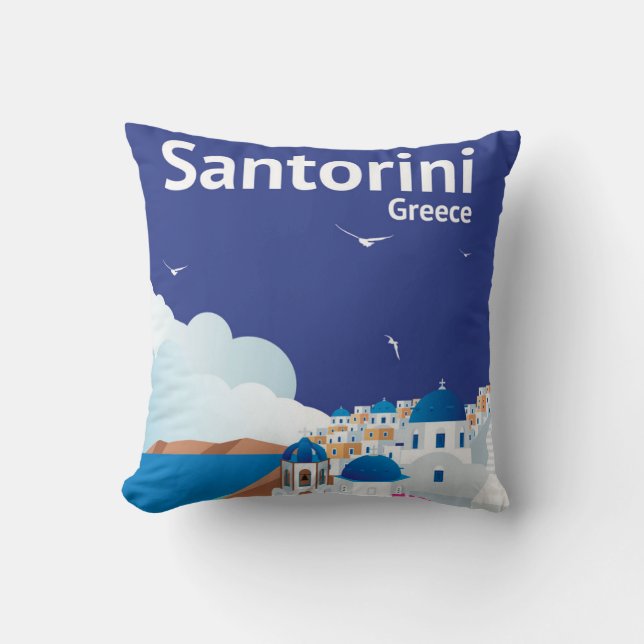 Santorini Greece Throw Pillow (Front)