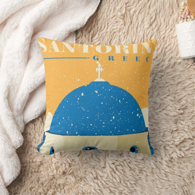 Santorini Greece Throw Pillow (Blanket)