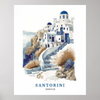 Santorini Greece Travel Art Poster