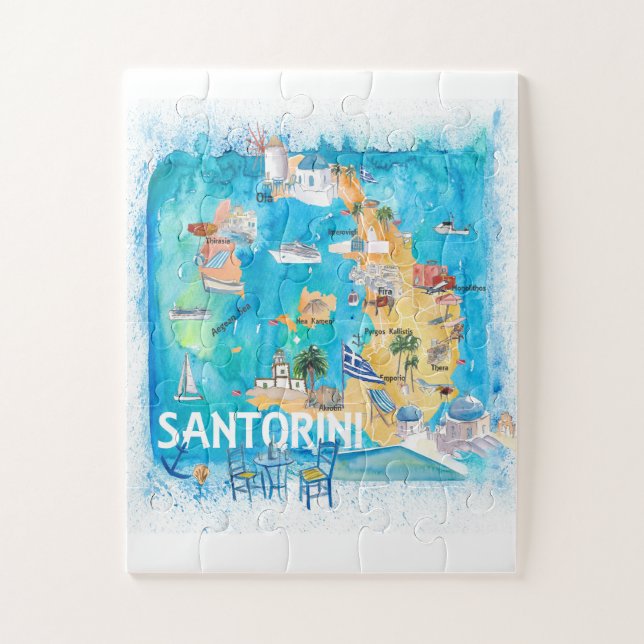 Santorini Greece Travel map Jigsaw Puzzle (Vertical)