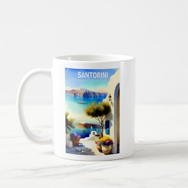Santorini Greece Travel Painting Coffee Mug (Left)