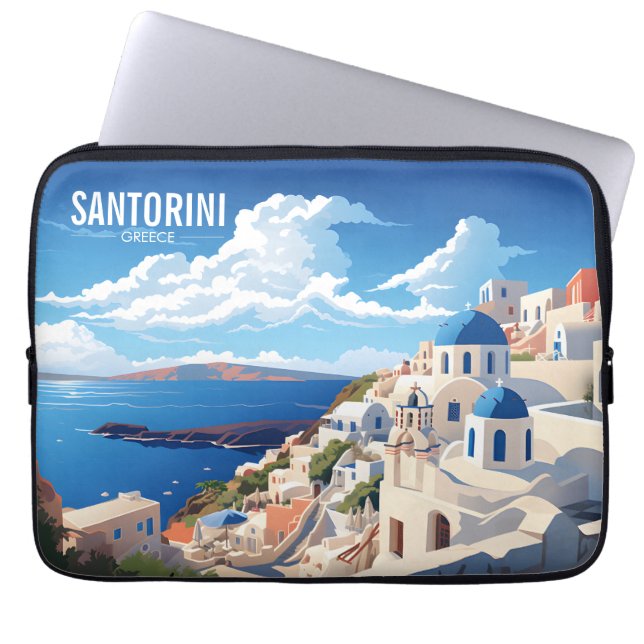 Santorini Greece Travel Poster Laptop Sleeve (Front)
