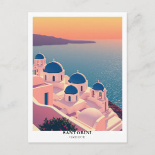 Santorini, Greece Travel Retro  Postcard