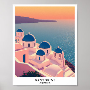 Santorini, Greece Travel Retro  Poster