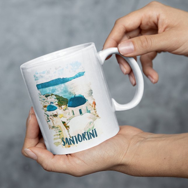 Santorini Greece Travel Watercolor   Coffee Mug (Santorini watercolor coffee mug)