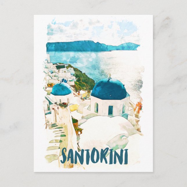 Santorini Greece Travel Watercolor  Postcard (Front)