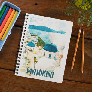 Santorini Greece Travel Watercolor Poster Notebook