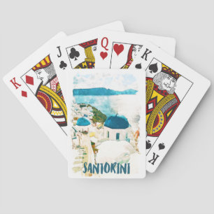 Santorini Greece Travel Watercolor Poster Playing Cards