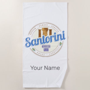 Santorini Greece Vintage Aegean Cyclades Island Beach Towel