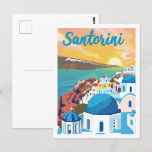 Santorini Greece Vintage Famous Travel Place Postcard