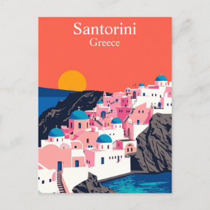 Santorini, Greece Vintage Travel Blue Domes Postcard