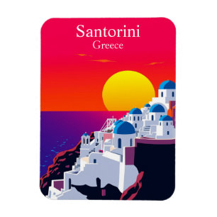 Santorini, Greece Vintage Travel Ocean Sunset Magnet