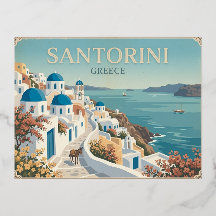 Santorini Greece Vintage Travel Postcard