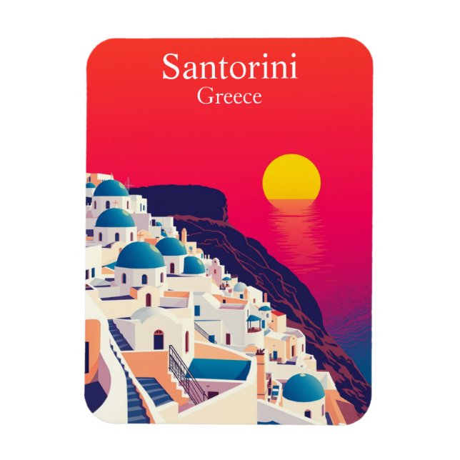 Santorini, Greece Vintage Travel Sunset Magnet (Vertical)