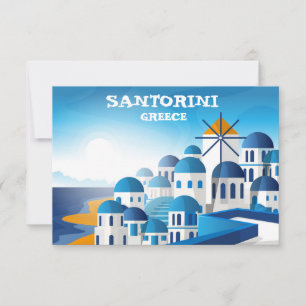 Santorini Greece VIntage Watercolor  Card