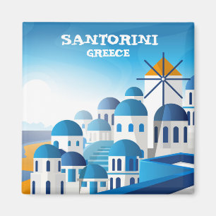 Santorini Greece VIntage Watercolor Magnet