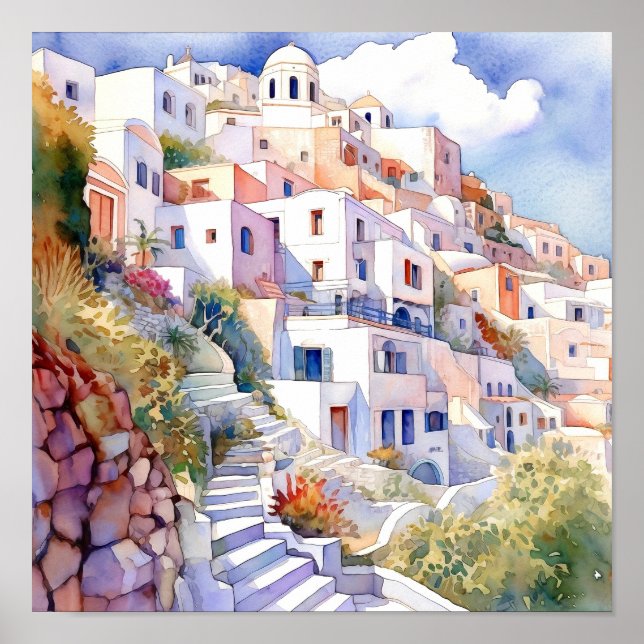 Santorini Greece Wall Art Square Poster (Front)