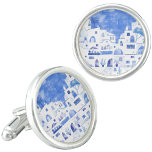 Santorini Greece Watercolor Art Cufflinks<br><div class="desc">A blue and white watercolor art townscape painting of the beautiful Greek island of Santorini. Original art by Nic Squirrell.</div>