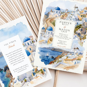 Santorini Greece Watercolor Caldera Destination Invitation