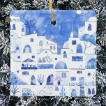 Santorini Greece Watercolor Ceramic Ornament<br><div class="desc">A Watercolor townscape painting of the beautiful Greek island of Santorini.  Original art by Nic Squirrell.</div>