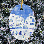Santorini Greece Watercolor Ceramic Ornament<br><div class="desc">A Watercolor townscape painting of the beautiful Greek island of Santorini.  Original art by Nic Squirrell.</div>