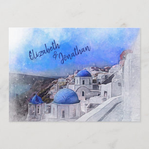 Santorini Greece Watercolor Destination Wedding Invitation