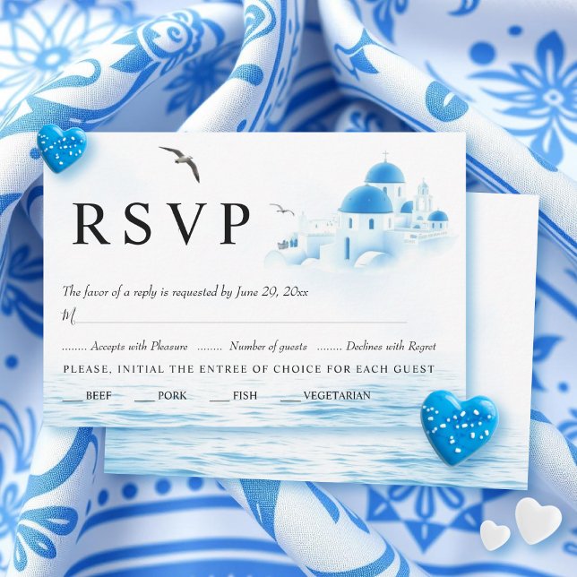 Santorini Greece watercolor destination wedding RSVP Card (Creator Uploaded)