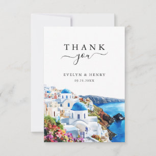 Santorini Greece Watercolor Destination Wedding Thank You Card