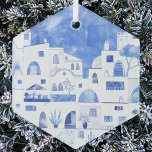 Santorini Greece Watercolor Glass Ornament<br><div class="desc">A blue and white watercolor townscape painting of the beautiful Greek island of Santorini.  Original art by Nic Squirrell.</div>