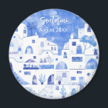 Santorini Greece Watercolor Keepsake Magnet<br><div class="desc">A watercolor townscape painting of Oia on beautiful Greek island of Santorini.  Change the date to personalize. Perfect as a keepsake.</div>