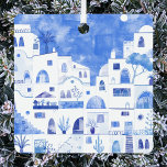 Santorini Greece Watercolor Metal Ornament<br><div class="desc">A watercolor townscape painting of the beautiful Greek island of Santorini.  Original art by Nic Squirrell.</div>