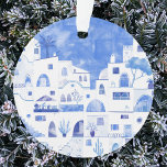 Santorini Greece Watercolor Ornament<br><div class="desc">A blue and white watercolor townscape painting of Oia on the beautiful Greek island of Santorini. Original art by Nic Squirrell.</div>