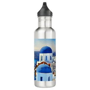 Santorini Greece Watercolor Painting 710 Ml Water Bottle