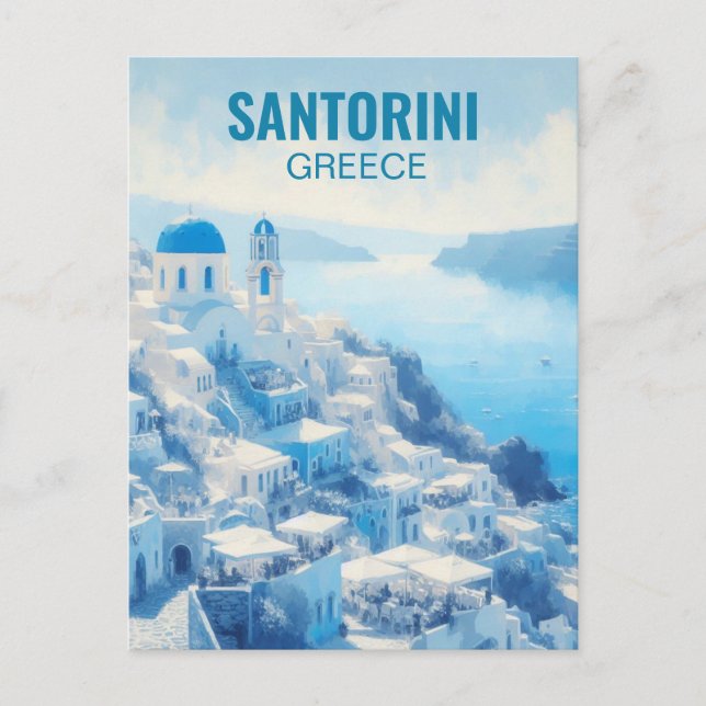 Santorini Greece Watercolor Painting Postcard (Front)