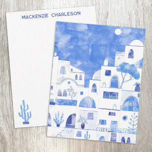 Santorini Greece Watercolor Personalized Card