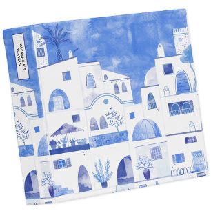 Santorini Greece Watercolor Personalized Travel Binder