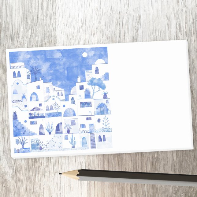 Santorini Greece Watercolor Post-it Notes (Santorini Oia Greek Island blue and white watercolor art Post It note)