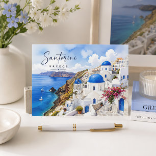 Santorini Greece Watercolor Postcard