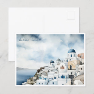 Santorini Greece Watercolor Postcard
