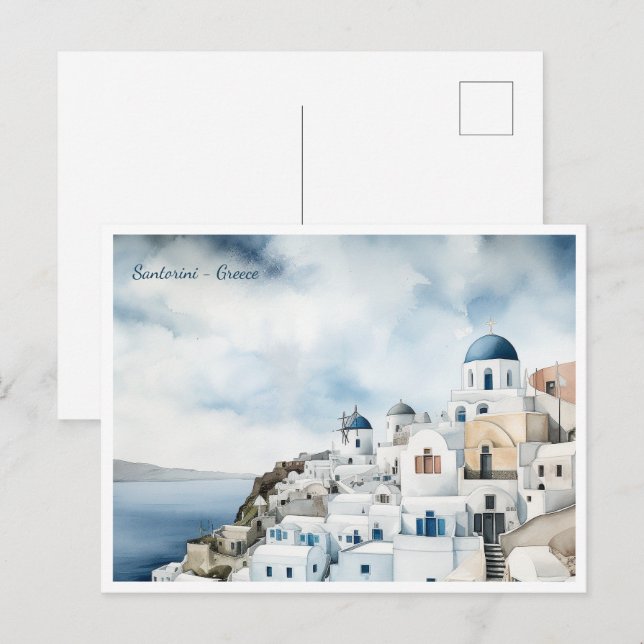 Santorini Greece Watercolor Postcard (Front/Back)