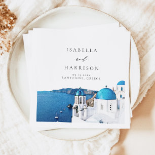 SANTORINI GREECE Watercolor Skyline Destination Napkin