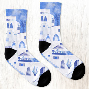 Santorini Greece Watercolor Socks