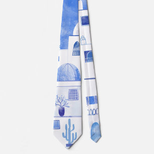 Santorini Greece Watercolor Tie