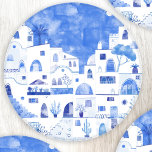 Santorini Greece Watercolor Townscape Coaster Set<br><div class="desc">A Watercolor townscape painting of the beautiful Greek island of Santorini.</div>