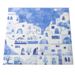 Santorini Greece Watercolor Townscape Tile<br><div class="desc">A Watercolor townscape painting of the beautiful Greek island of Santorini.</div>