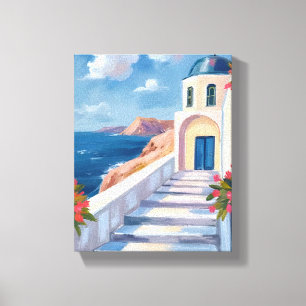 Santorini Greece Watercolor Travel Canvas Print