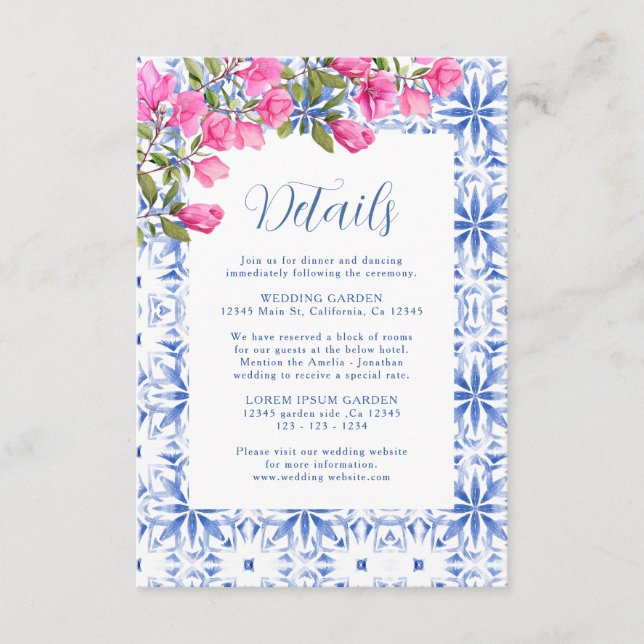 Santorini Greece Watercolor Wedding details Enclosure Card (Front)