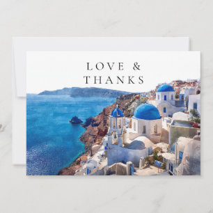 Santorini Greece Watercolor Wedding Photo Thank You Card