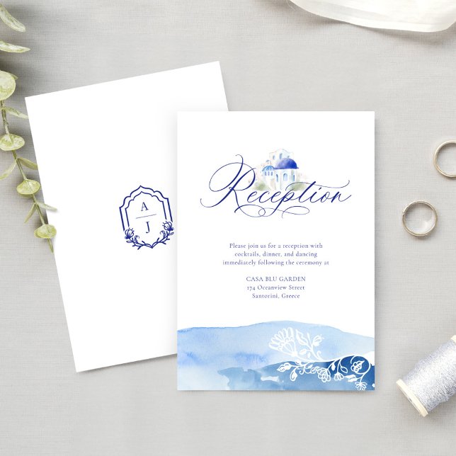 Santorini Greece Watercolor Wedding Reception Enclosure Card (Santorini Greece Watercolor Wedding Reception Enclosure Card)