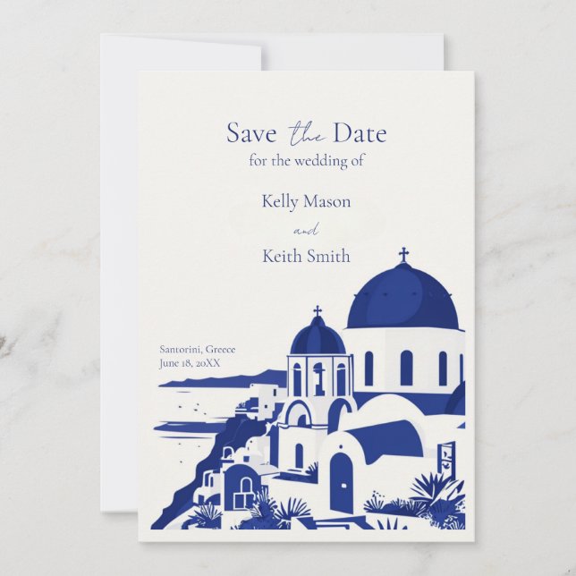 Santorini Greece Watercolor Wedding Save The Date Invitation (Front)